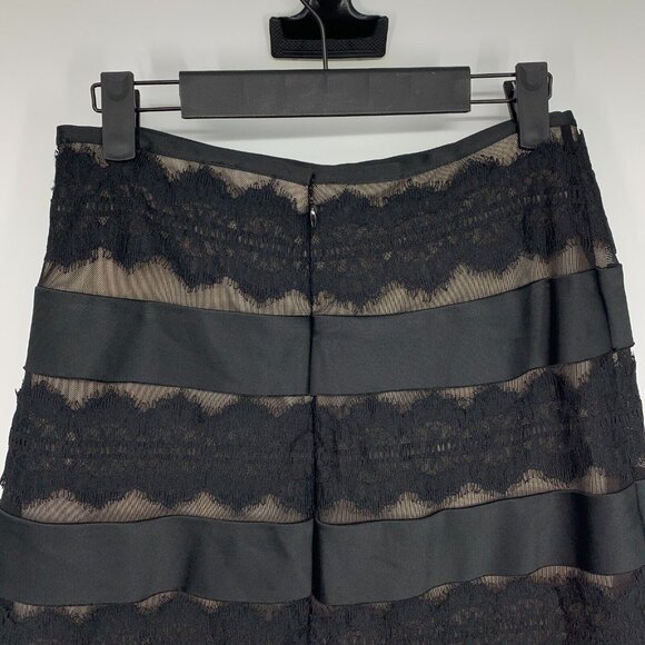 Cache Luxe Skirt Black Tiered Lace Satin A Line - Picture 5 of 9